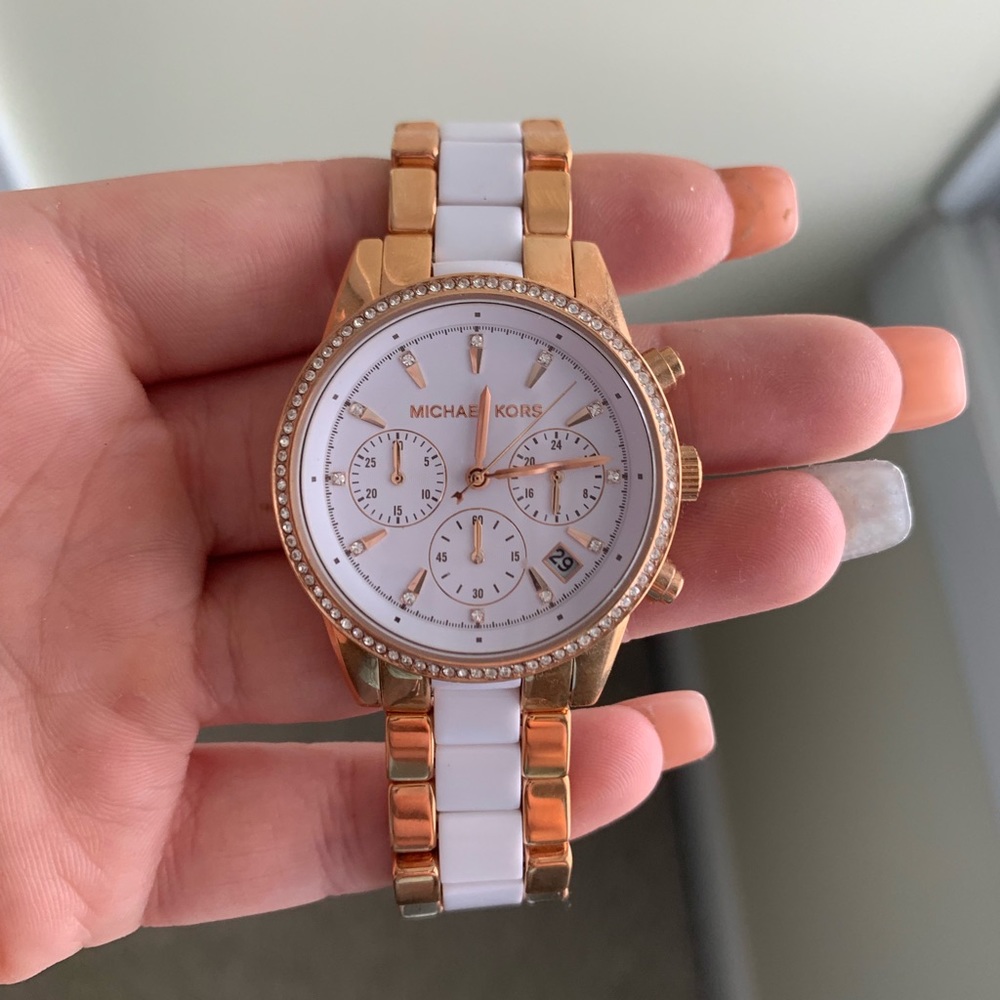 Michael Kors rose gold & white watch
